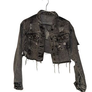 Edgy Distressed Denim Jacket with Chain